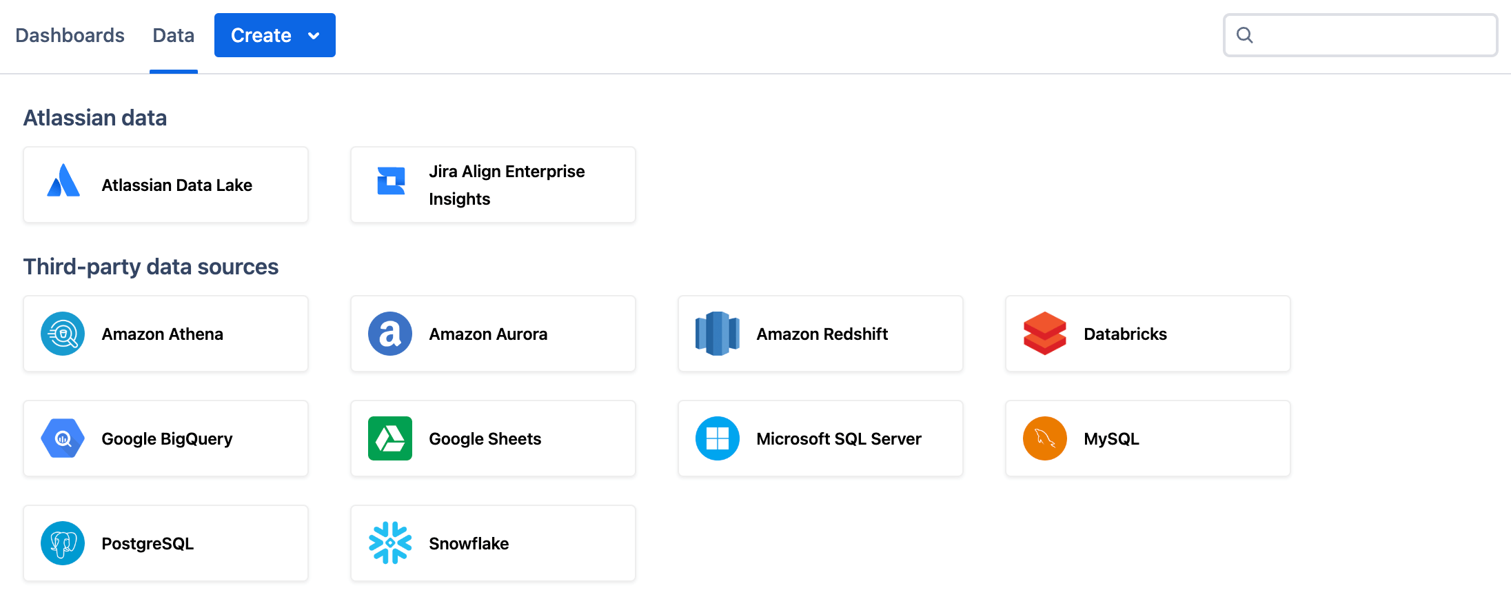 Uma captura de tela mostra como você pode conectar dados da Atlassian a bancos de dados fora da Atlassian.
