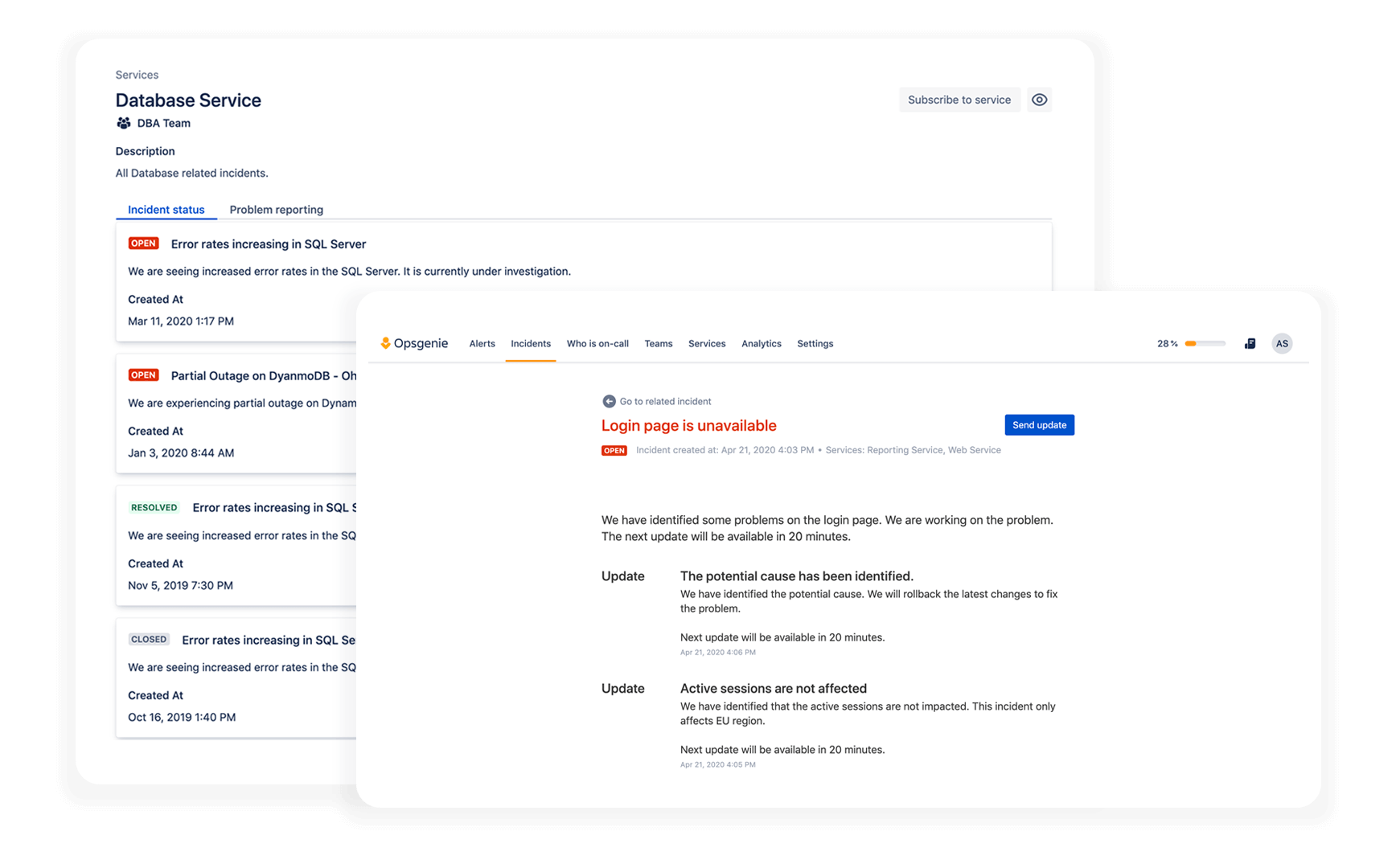 Screenshot: Statusseiten