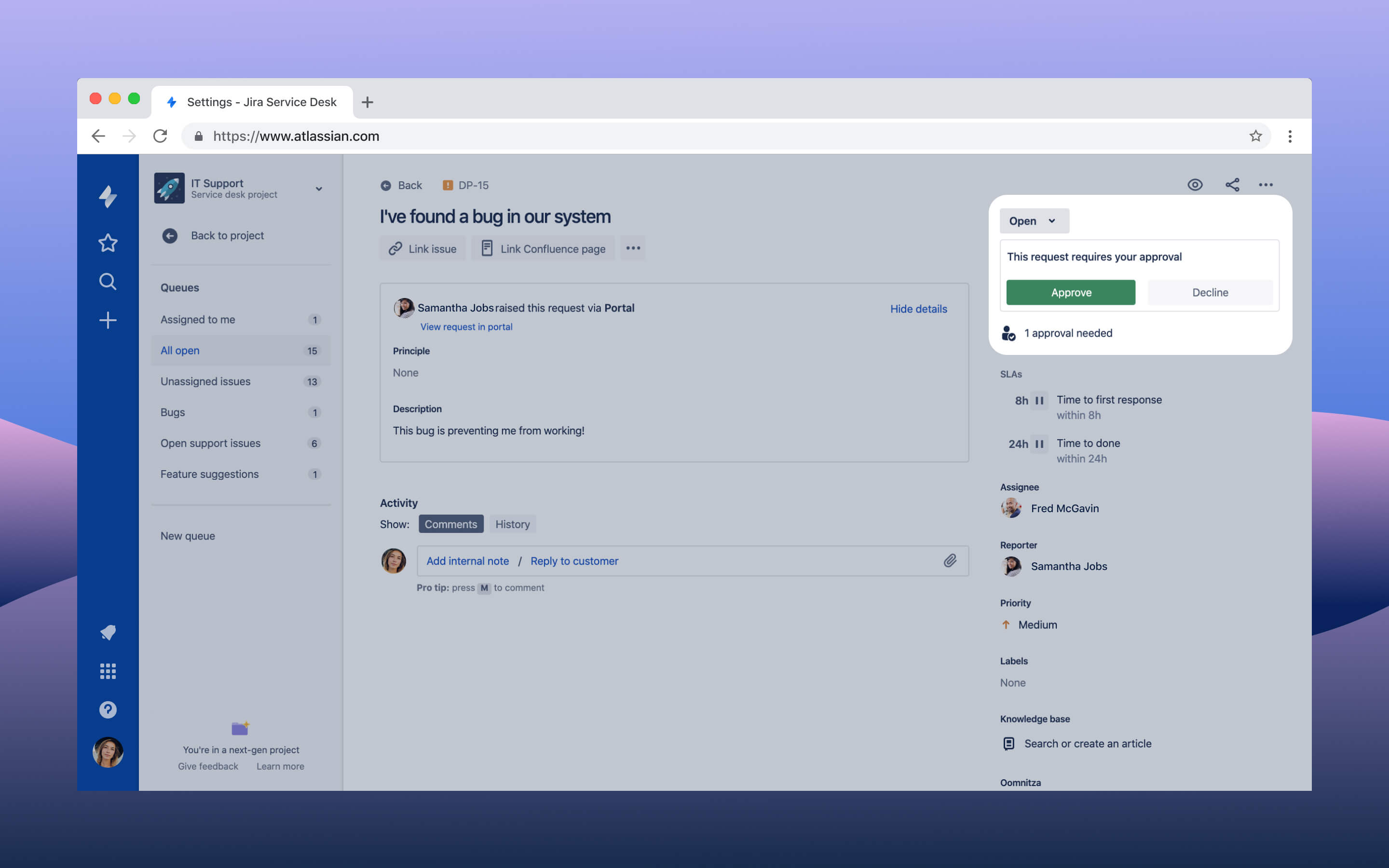 Jira Service Desk approving screenshot