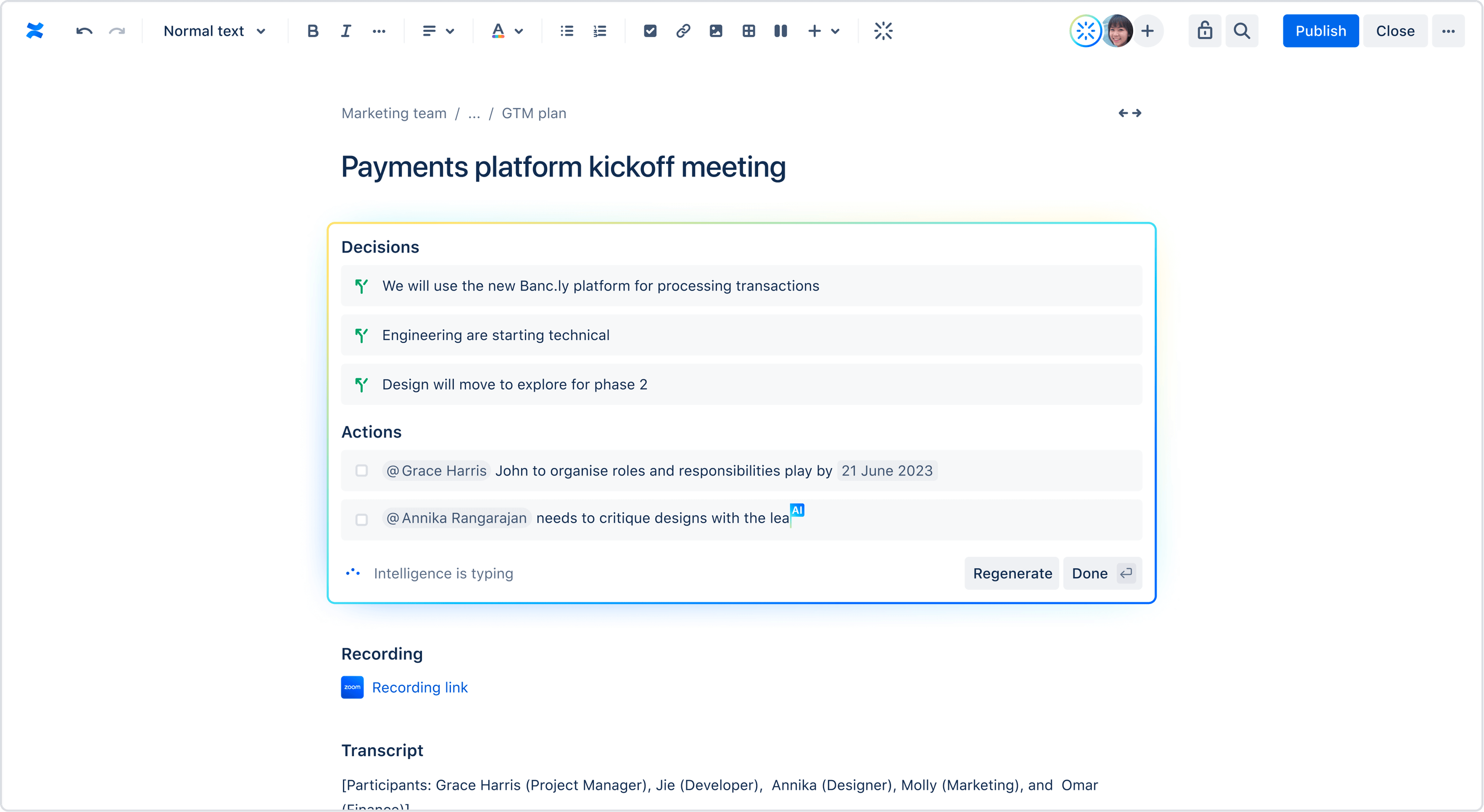 Atlassian AI 的屏幕截图