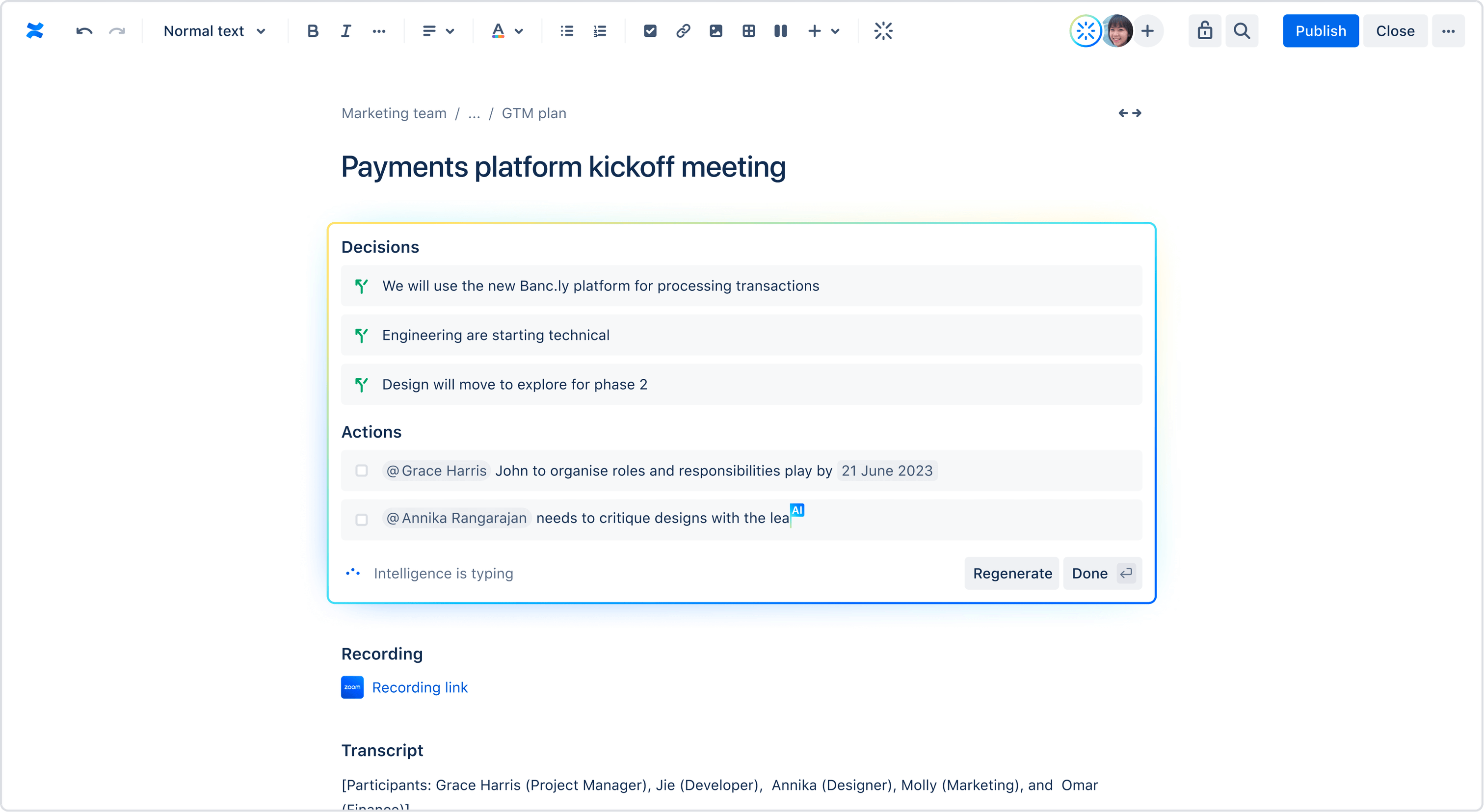 Screenshot dell'IA di Atlassian