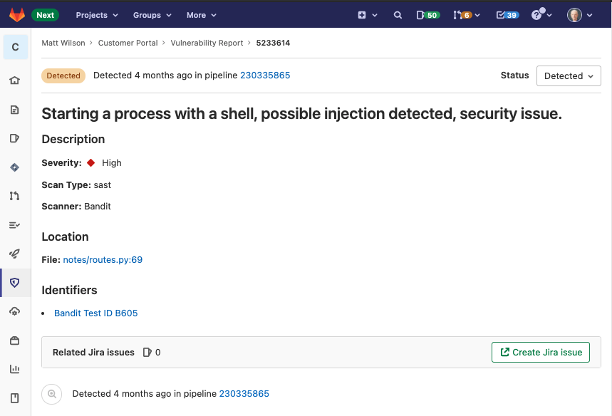 Create Jira issues directly in Gitlab based on vulnerability details