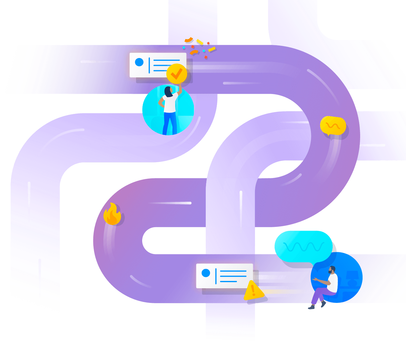 Illustration représentant plusieurs tuyaux entrelacés symbolisant la connexion de Jira Service Management