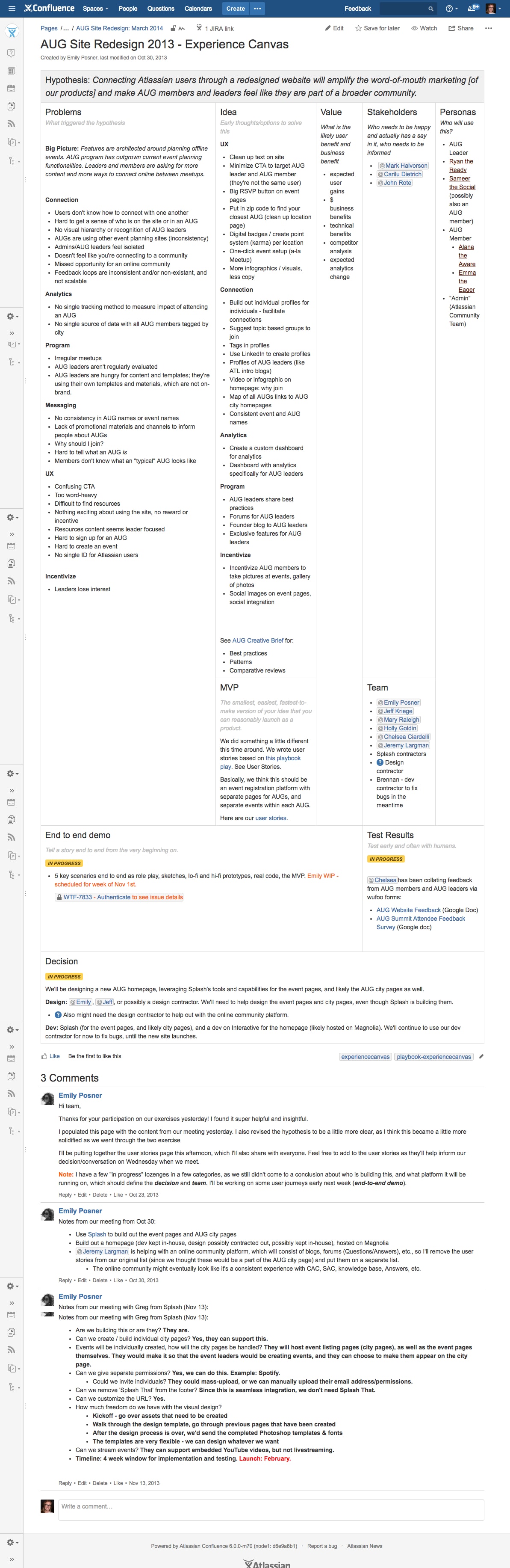 An example experience canvas (inspired by the classic lean canvas).