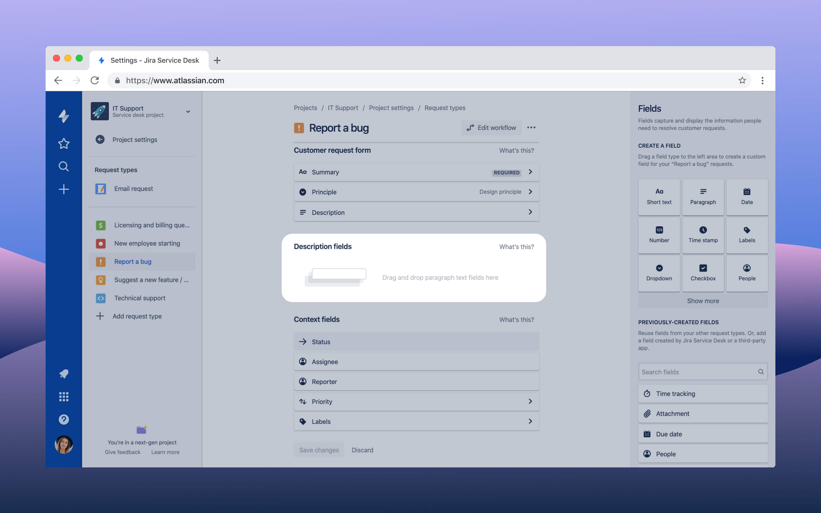 Jira Service Desk new description screenshot