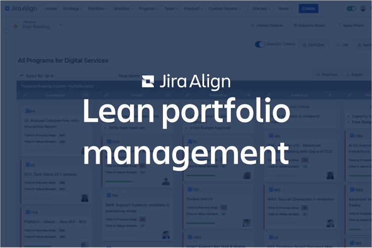 Ekran opisujący zarządzanie portfolio zgodnie z metodologią Lean w Jira Align