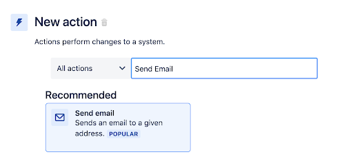 Regra de automação do Jira para mudar itens Etapa 4: Adicionar uma ação que envia um e-mail para as partes interessadas