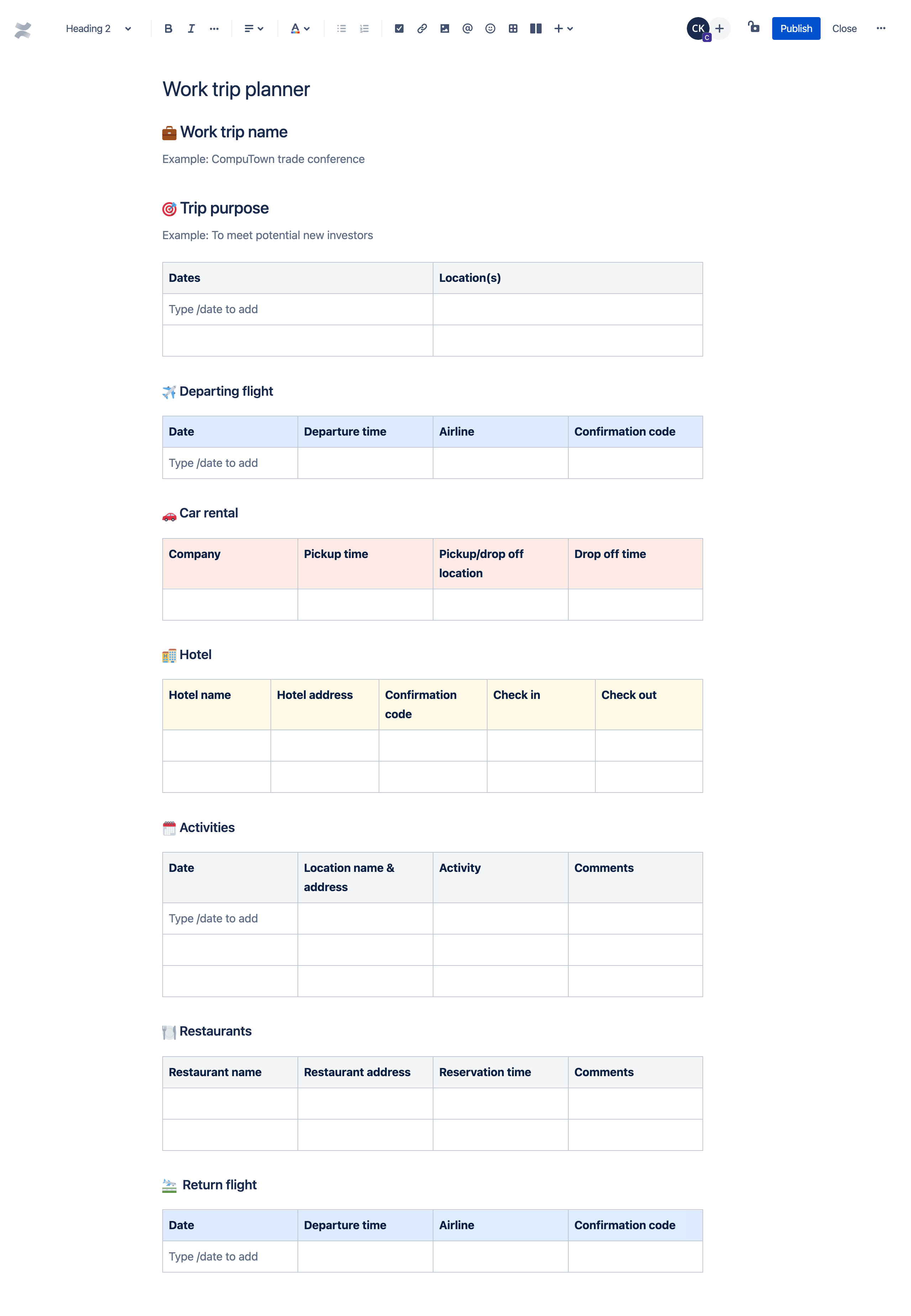 Work trip planner template