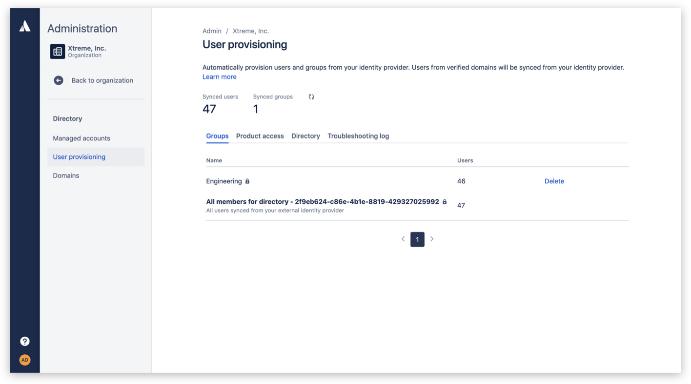 Screenshot del provisioning degli utenti