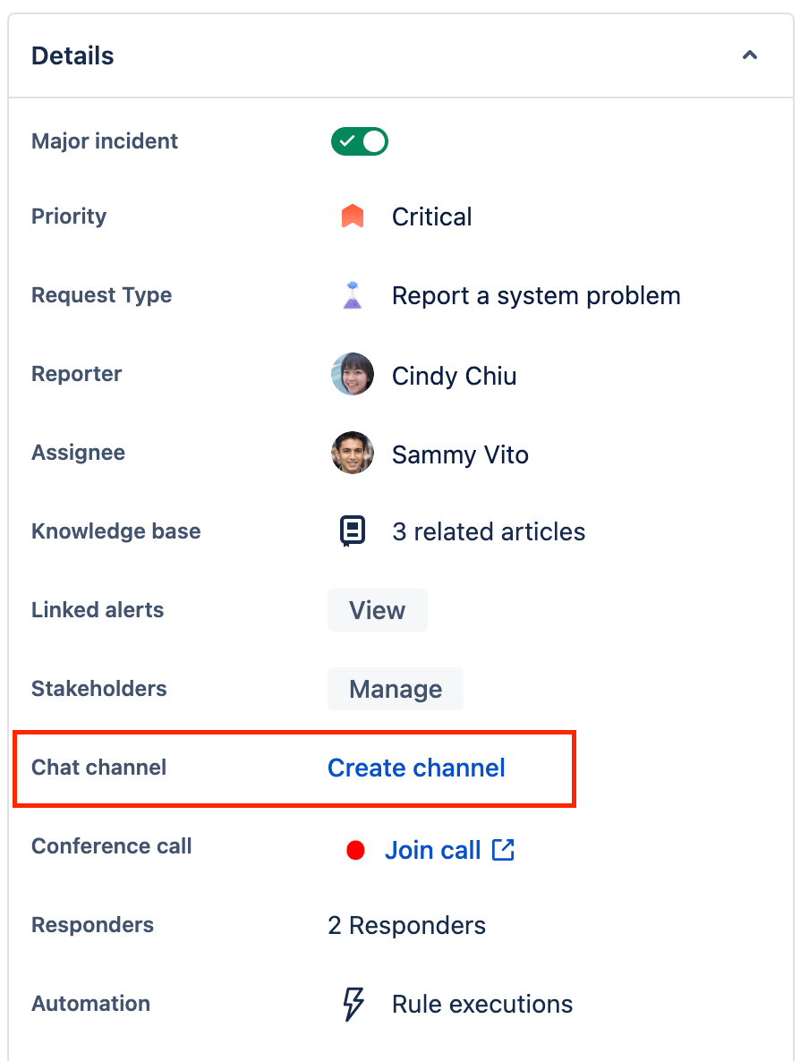 Creating an incident Slack channel in Jira Service Management