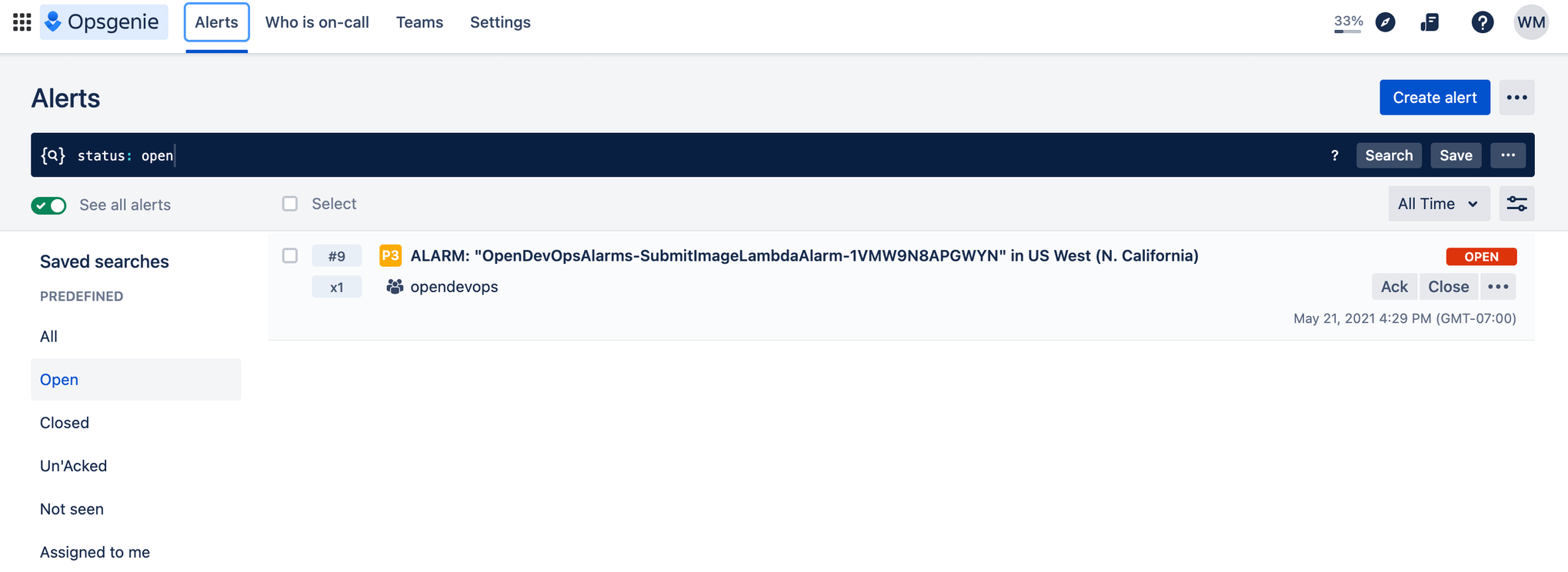 Screenshot di monitoraggio degli allarmi