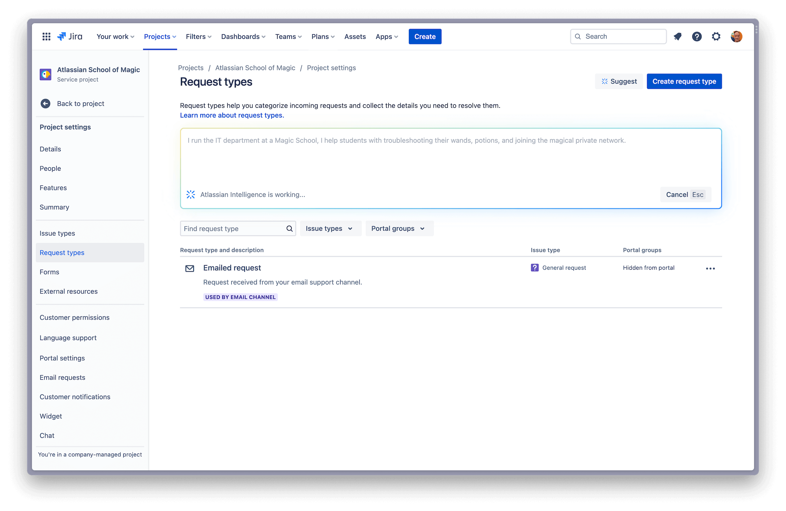 Schermata di caricamento di Atlassian Intelligence