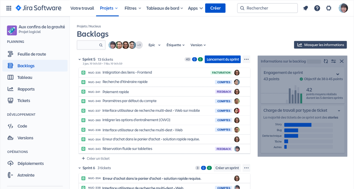 Consultation des informations du backlog dans Jira Software