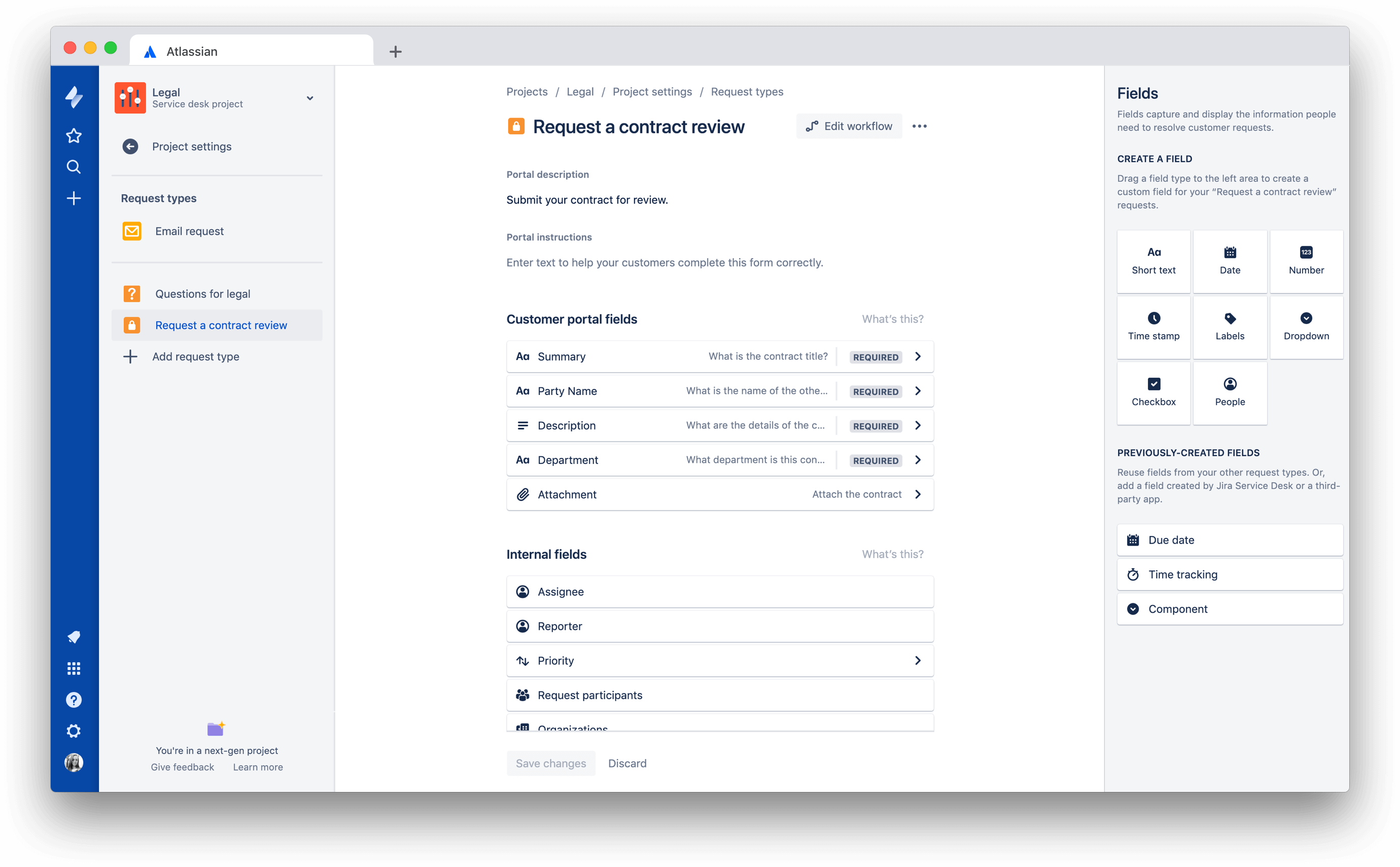 jira Service Desk legal template