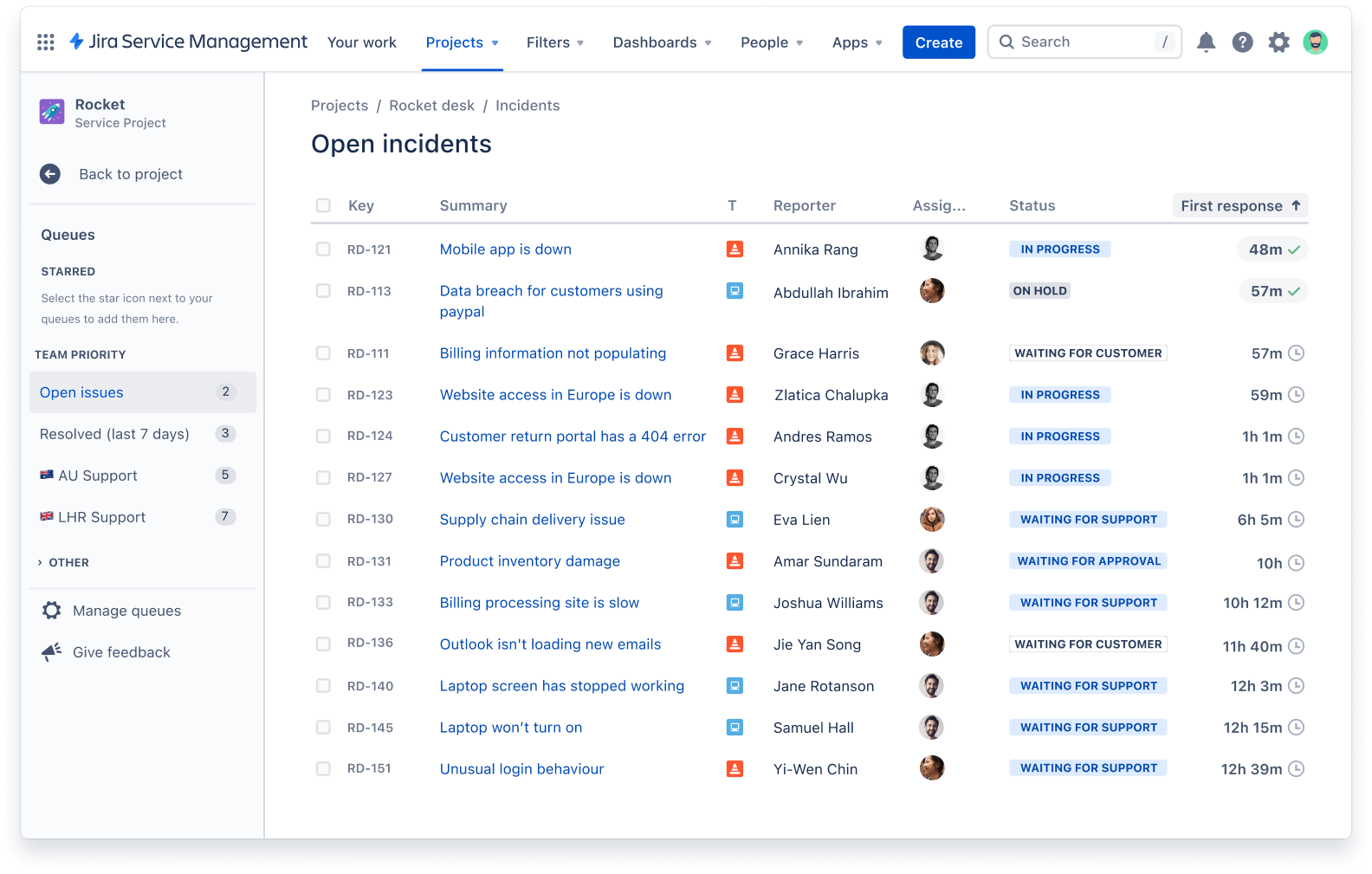 JSM business teams portal