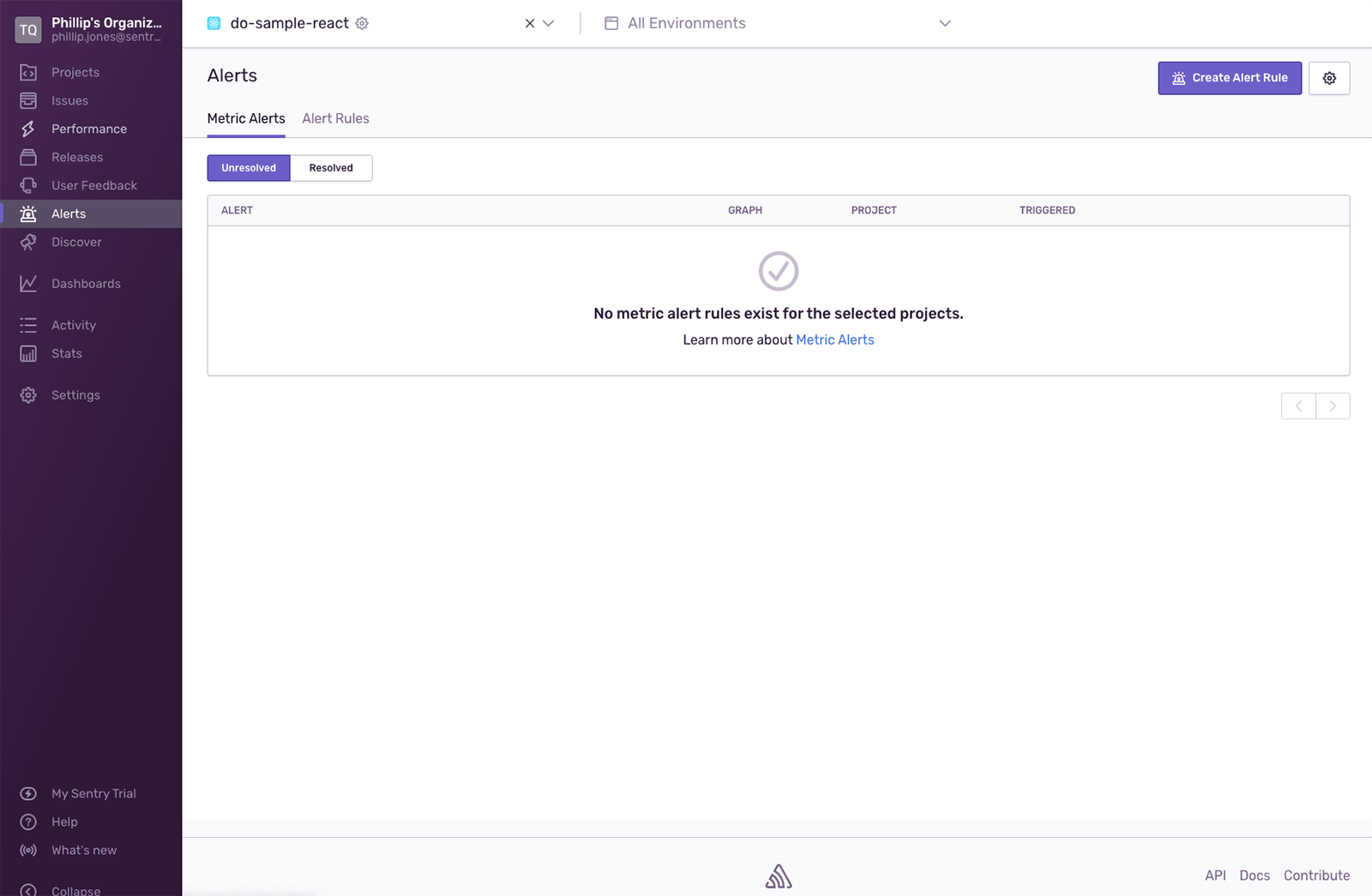 右上角附带“创建警报规则”按钮的“警报”页面
