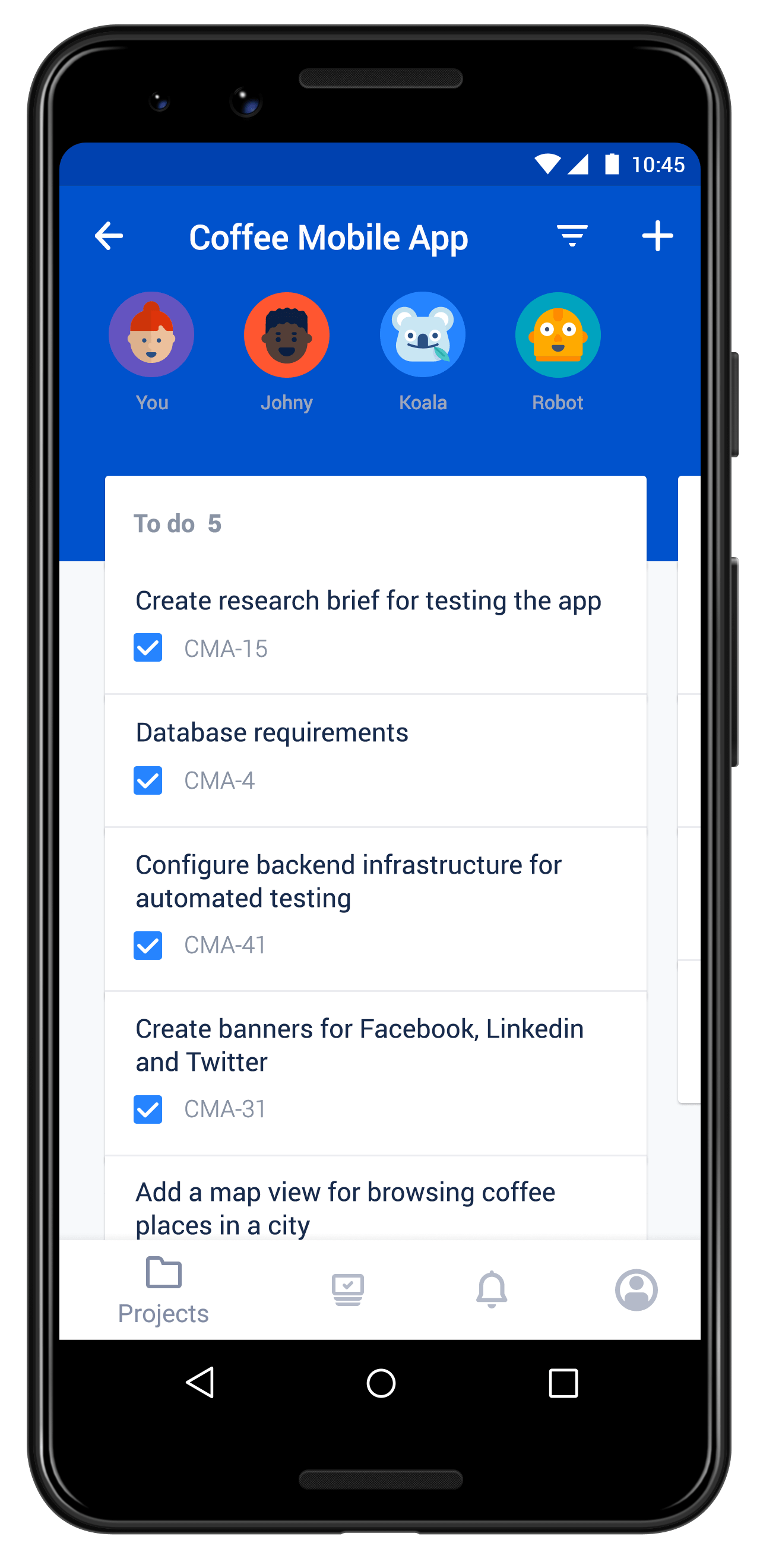 Jira Server Mobile screenshot on mobile device, displaying boards and backlogs