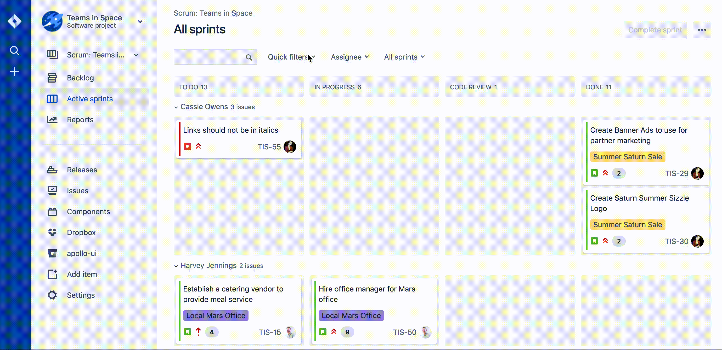 Using quick filters with Jira Agile boards