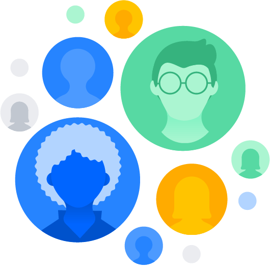 Vários avatares em círculos