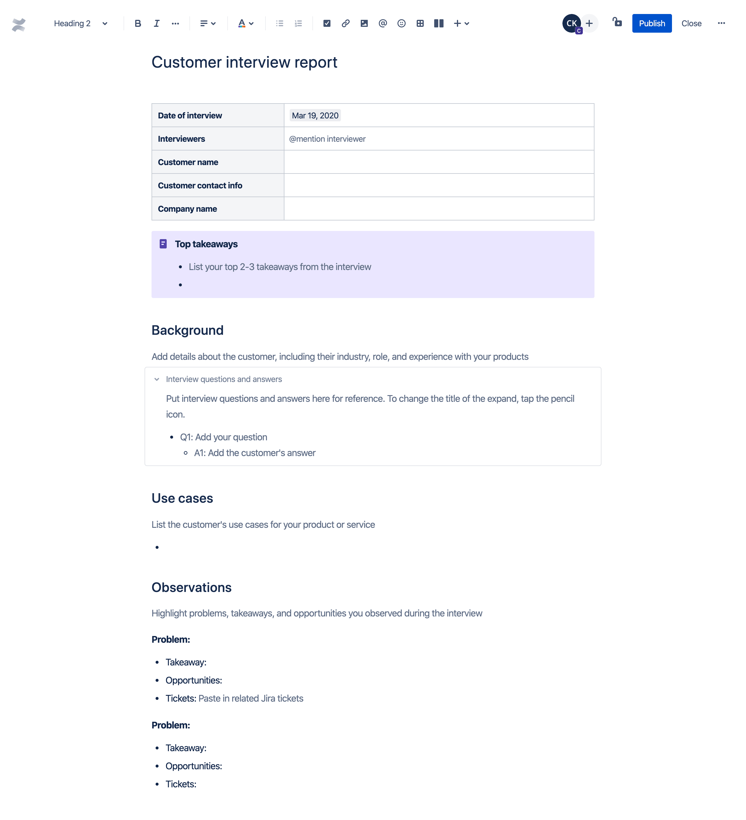 Customer interview report template Atlassian