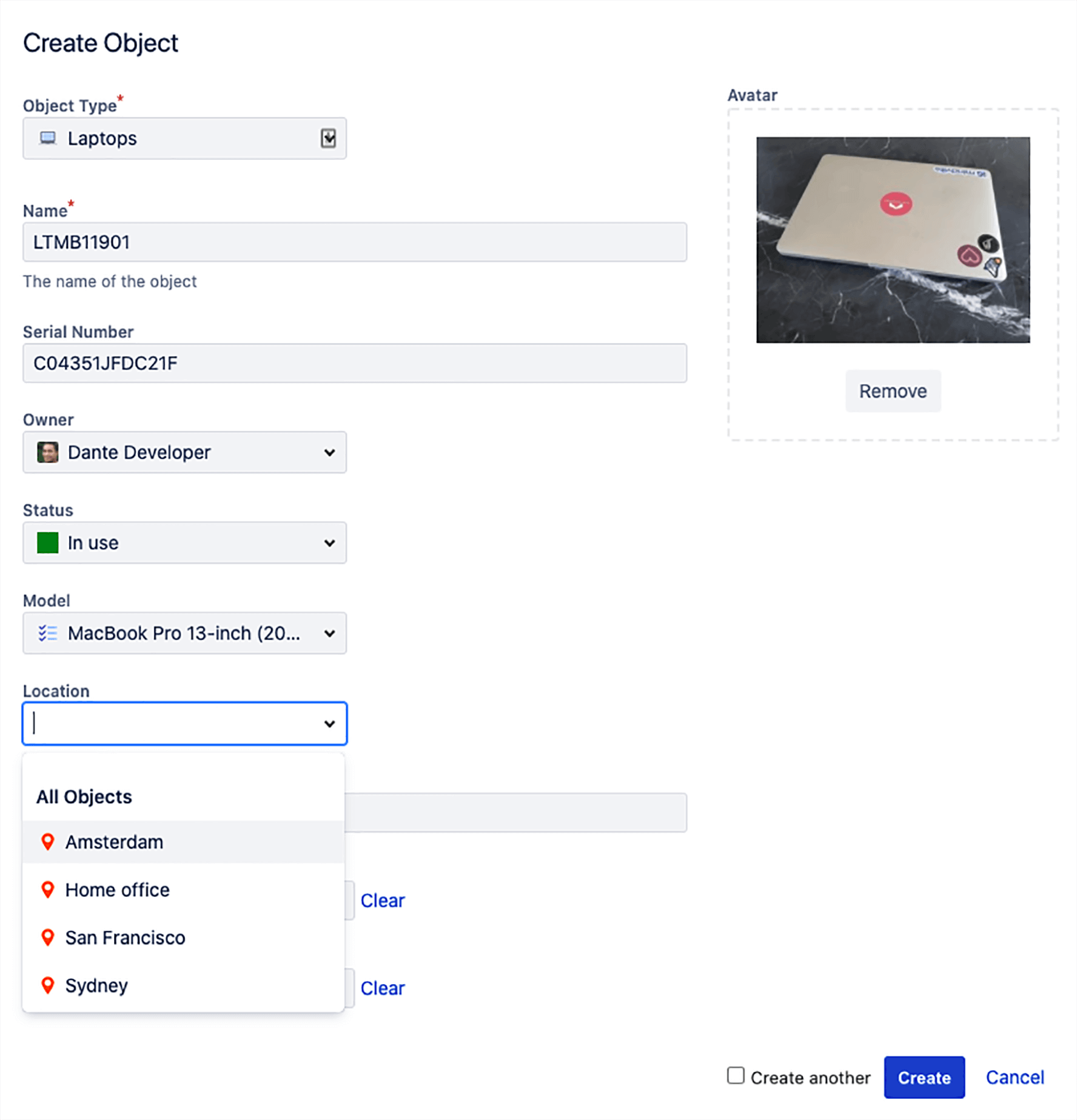 Screenshot example of an object reference in Jira Service Management