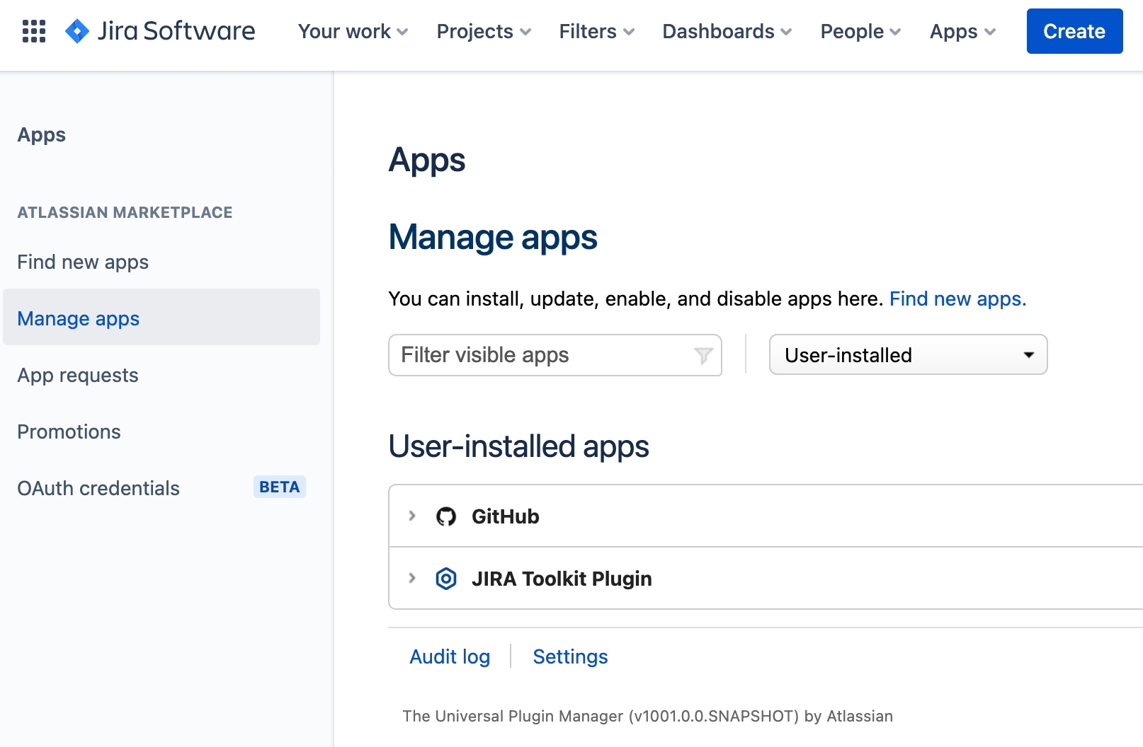 JSW でのアプリの管理の画像