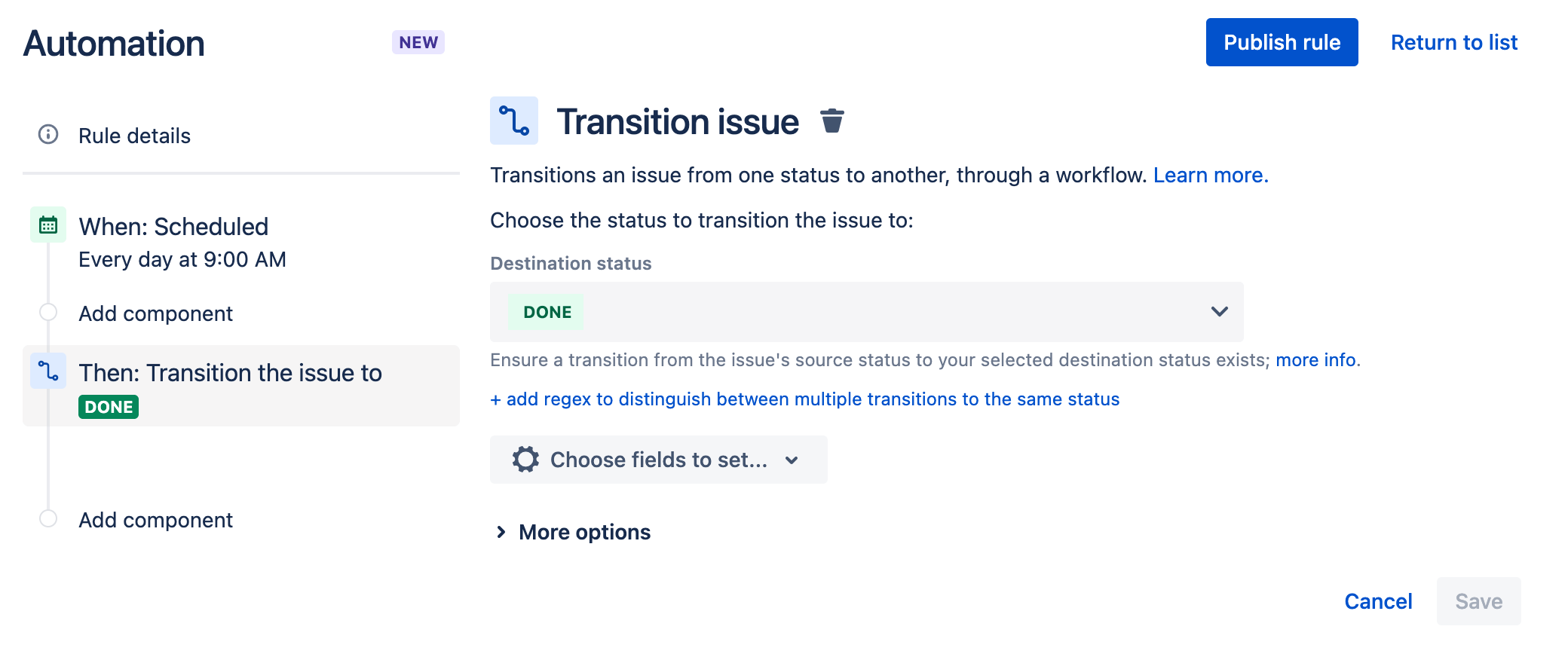 Transition issue for automation in Jira Service management