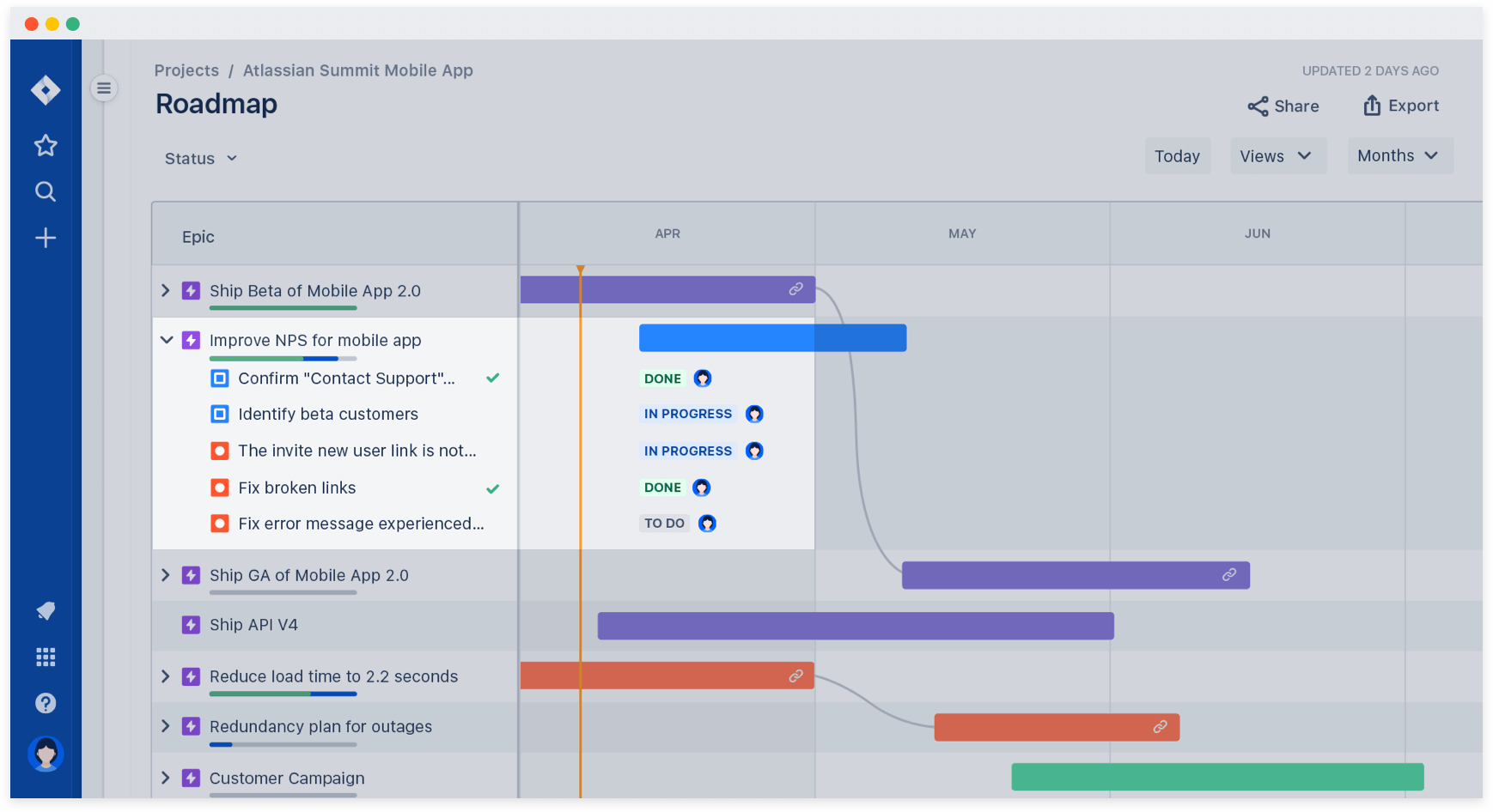 이슈들을 한눈에 볼 수 있는 로드맵 from Atlassian