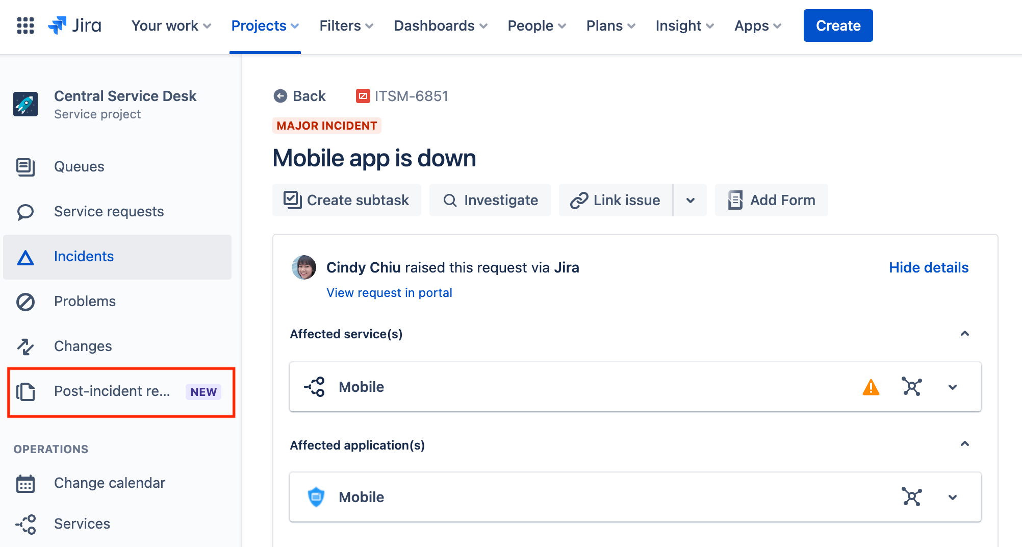 Uzyskiwanie dostępu do przeglądów po incydentach w Jira Service Management