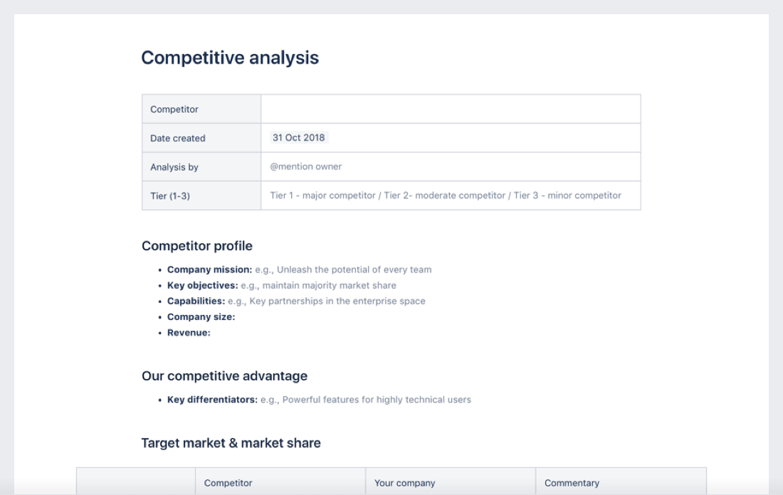 Competitive analysis template