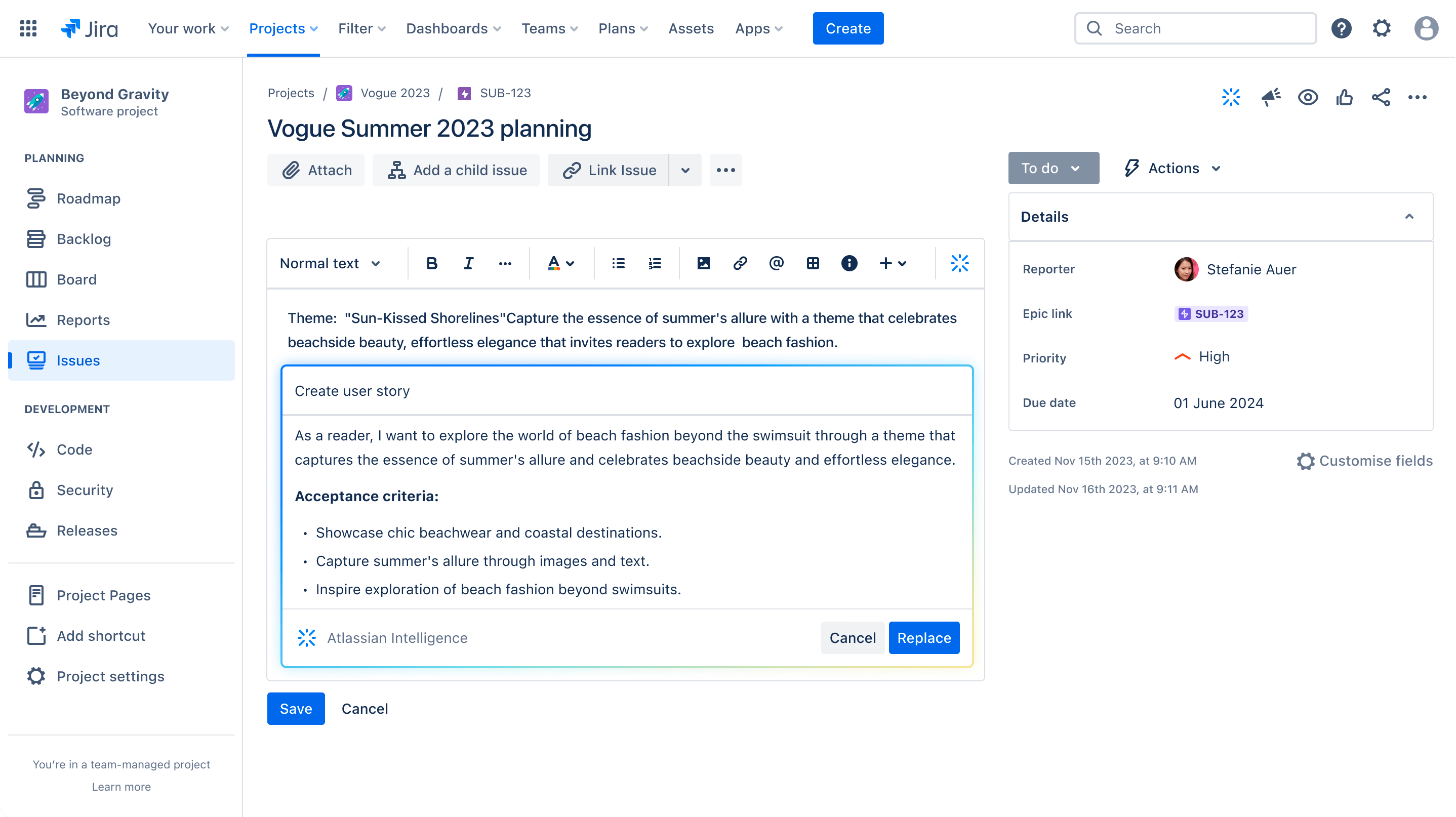 Atlassian Intelligence in Jira Software