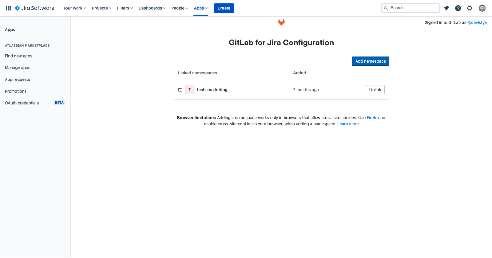 Espace de noms à partir de GitLab.com