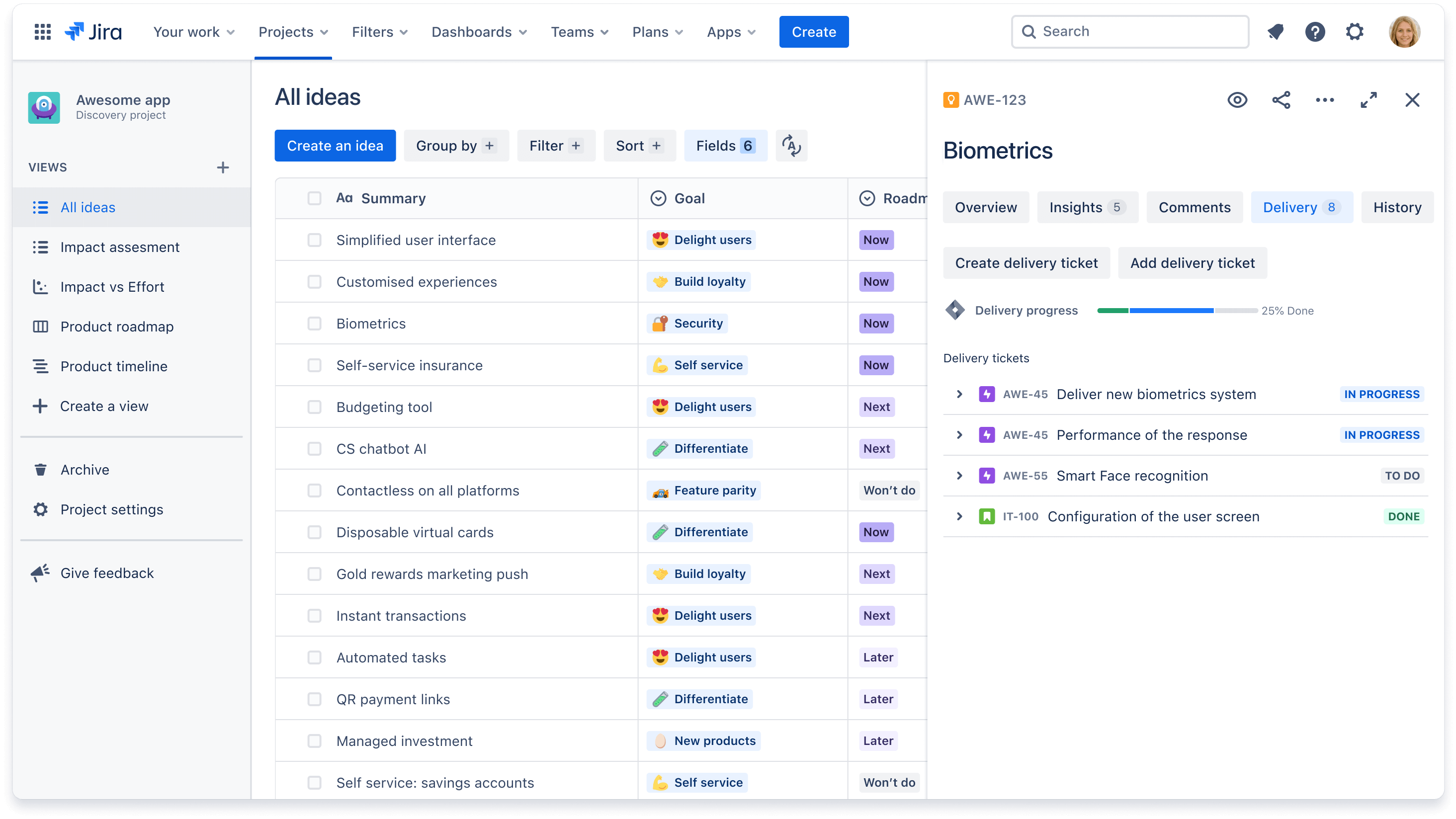 Снимок экрана: обзор проектов