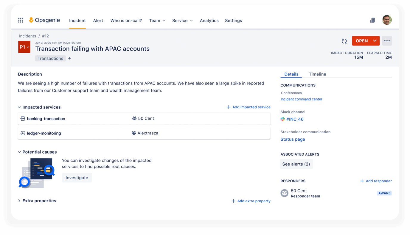 Visualização de investigação de incidentes, com tecnologia Bitbucket