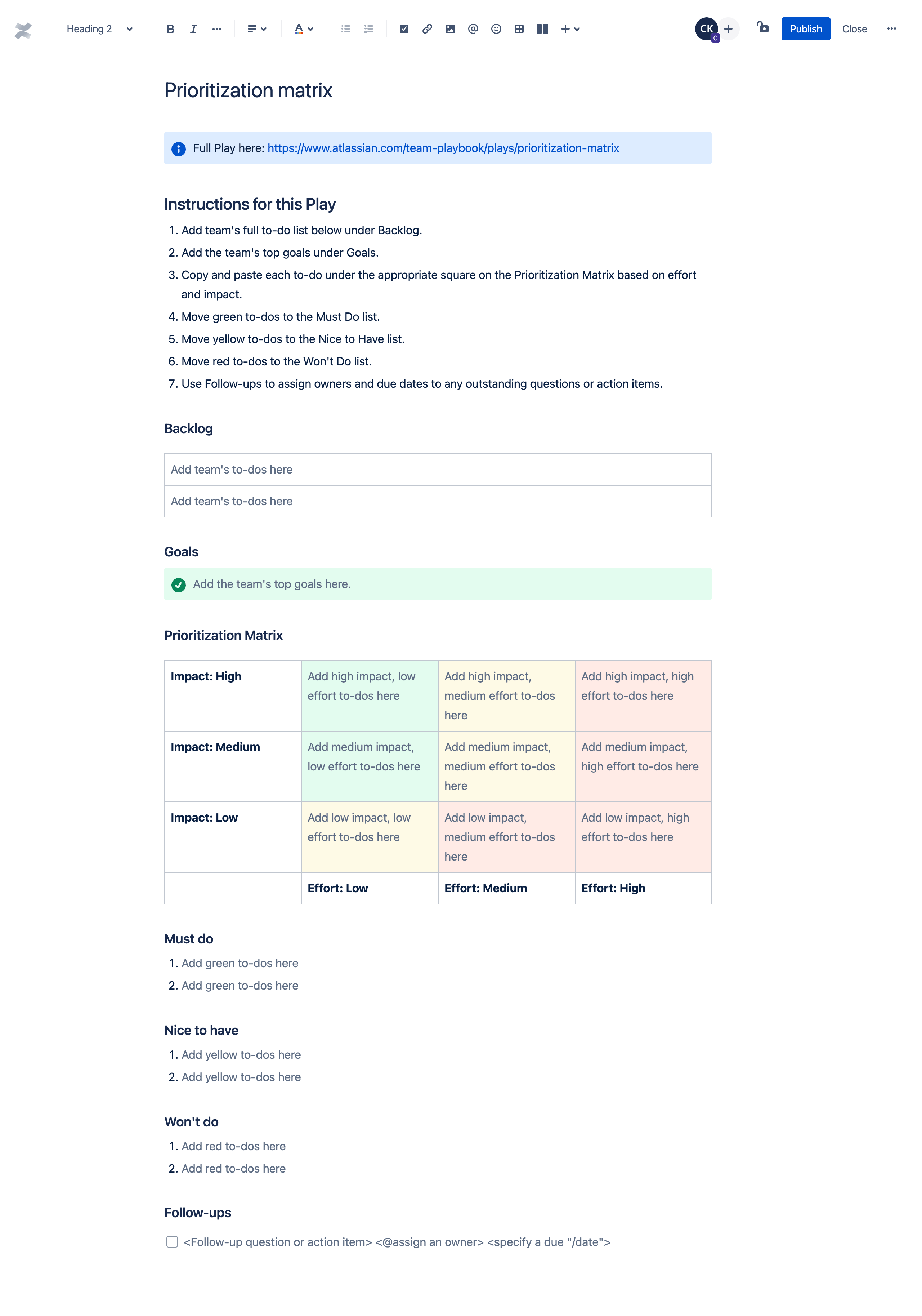 Template de matriz de priorização