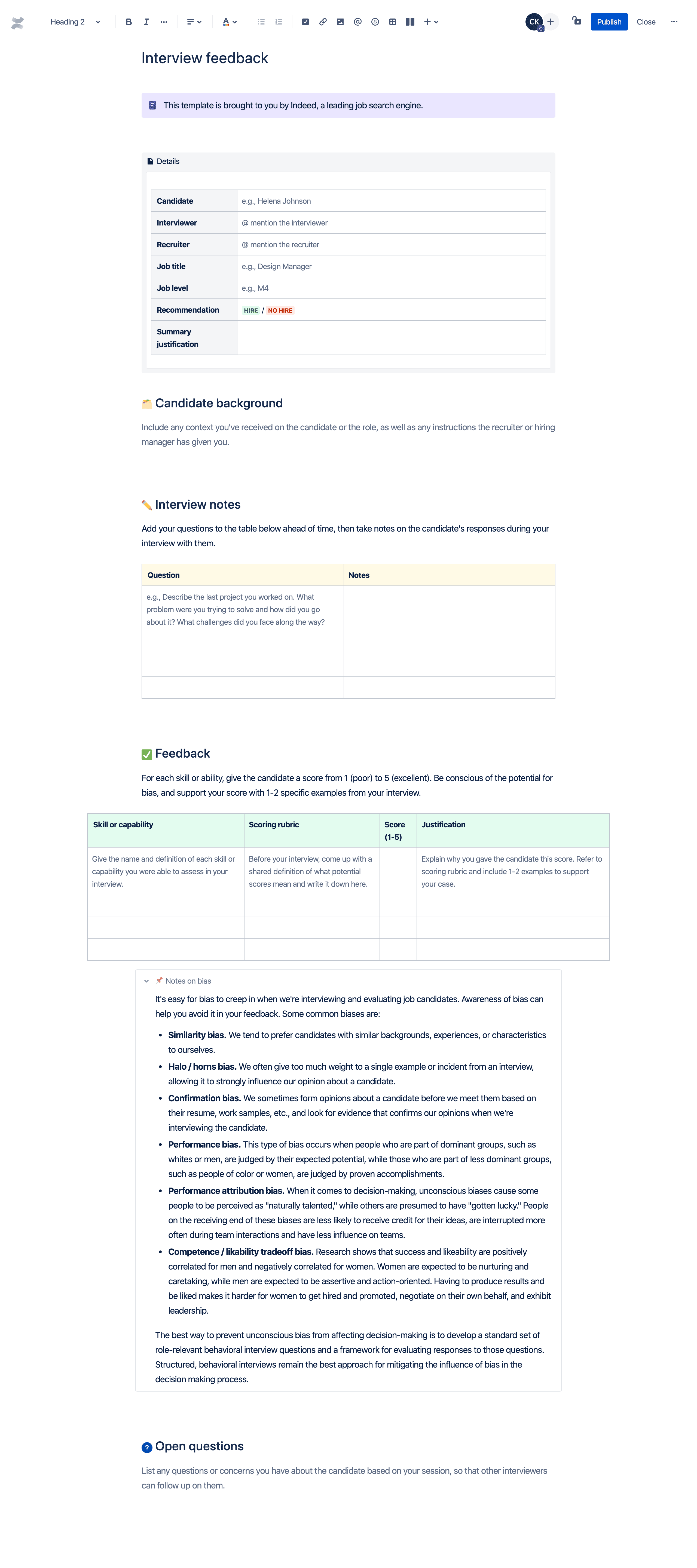 Interview feedback template Atlassian