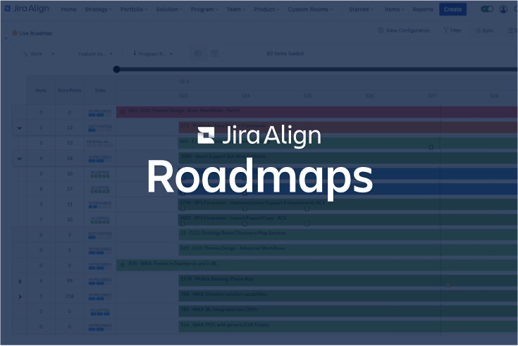 “Jira Align 的路线图”屏幕