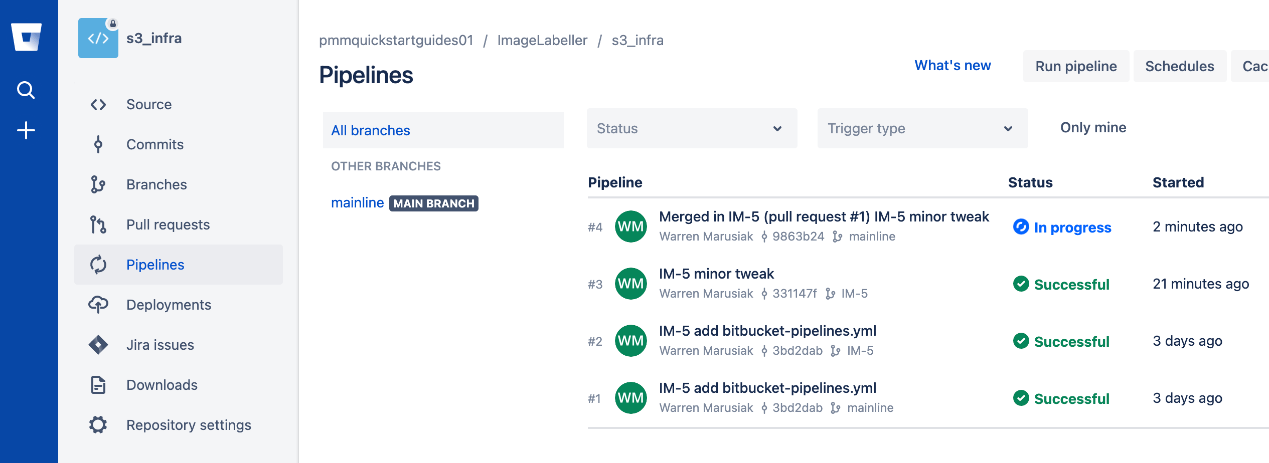 Monitoring the main pipeline in Bitbucket