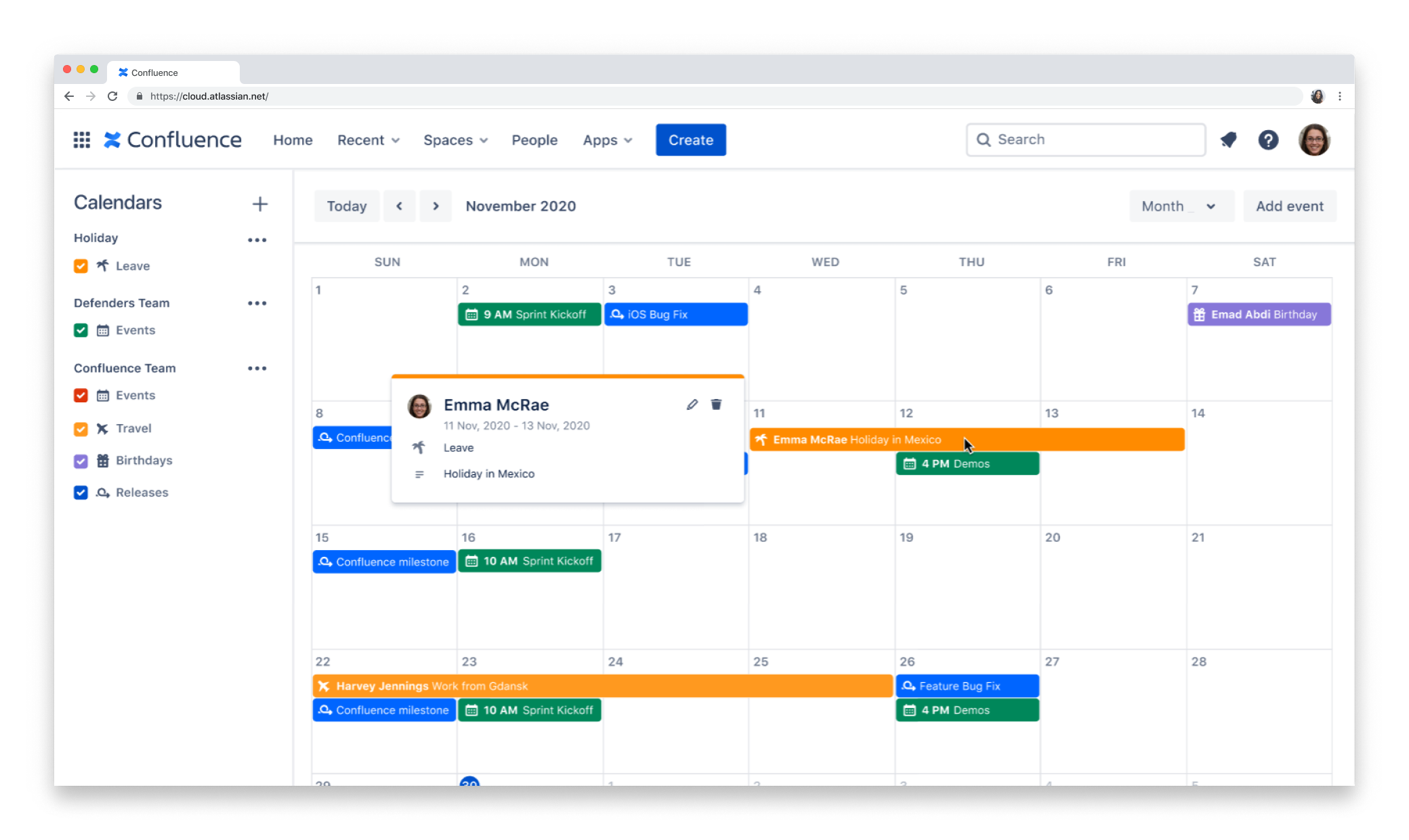 Exemplo de Team Calendar