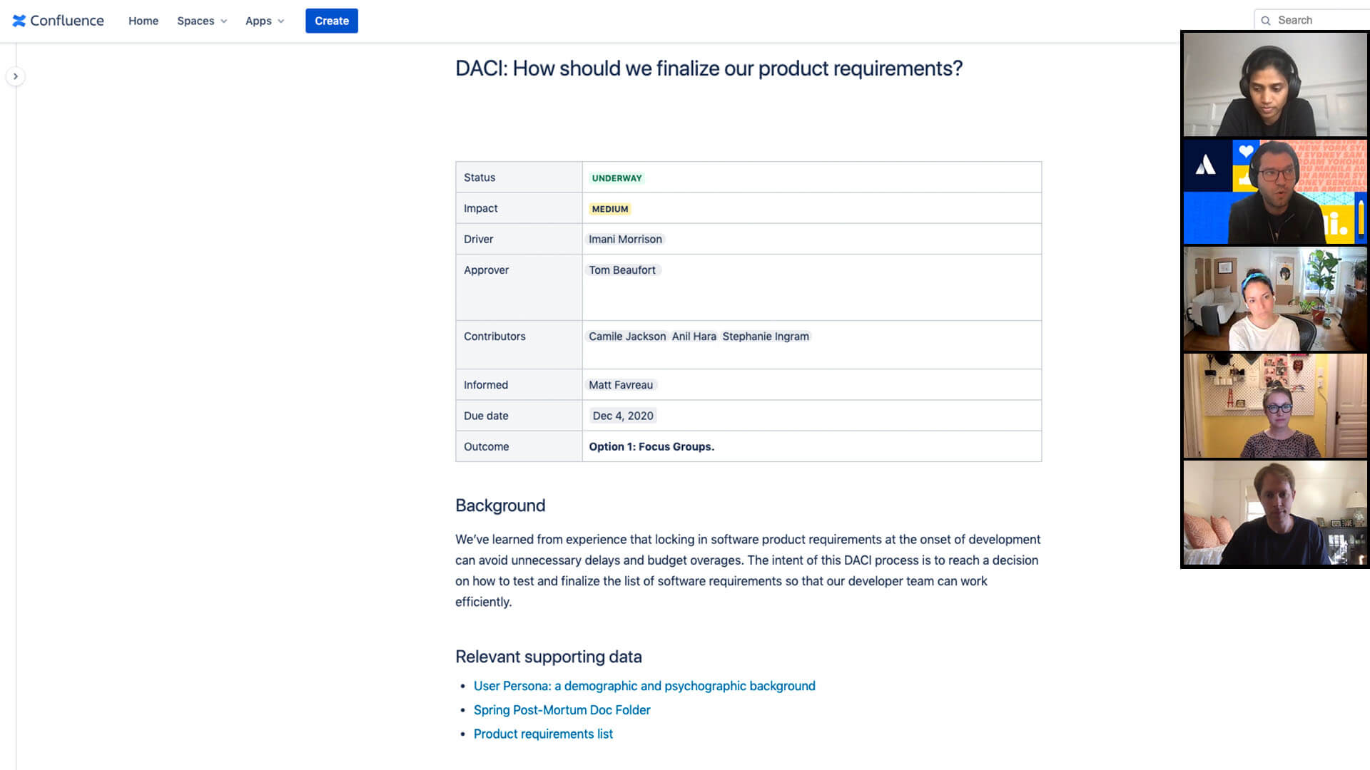 Discussion via confluence template