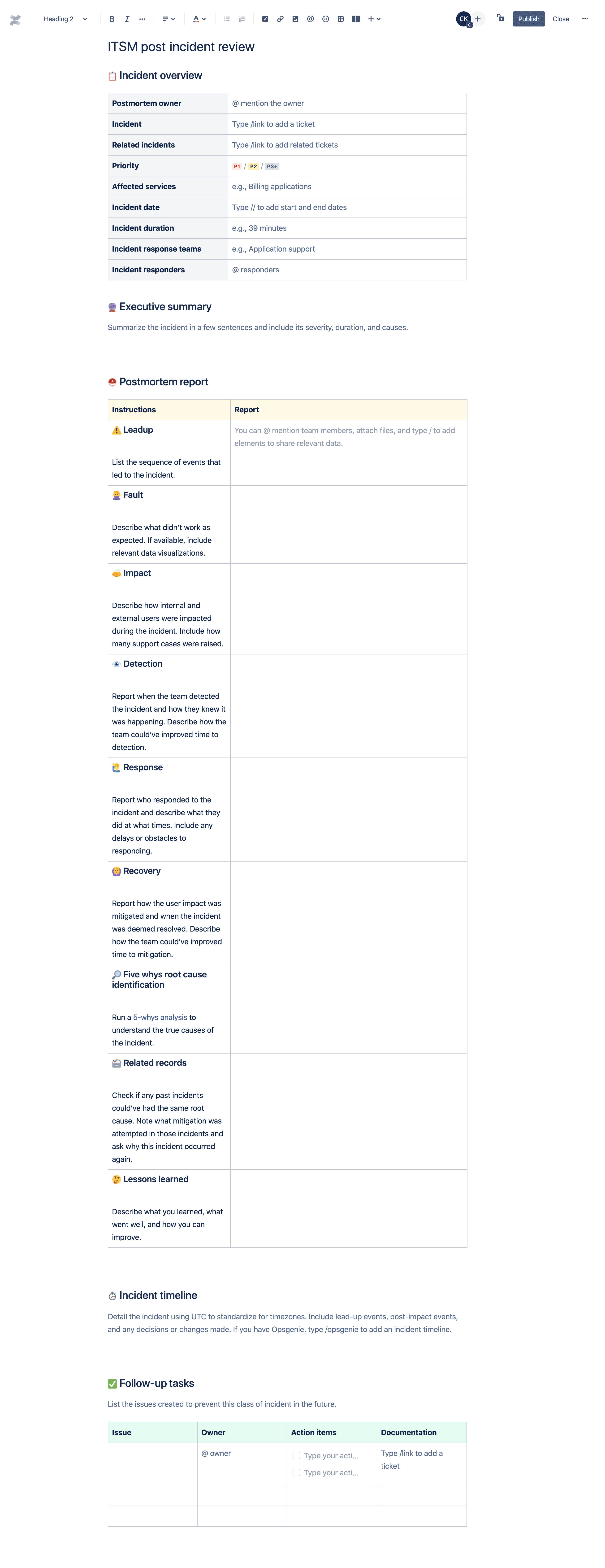 ITSM post incident review template