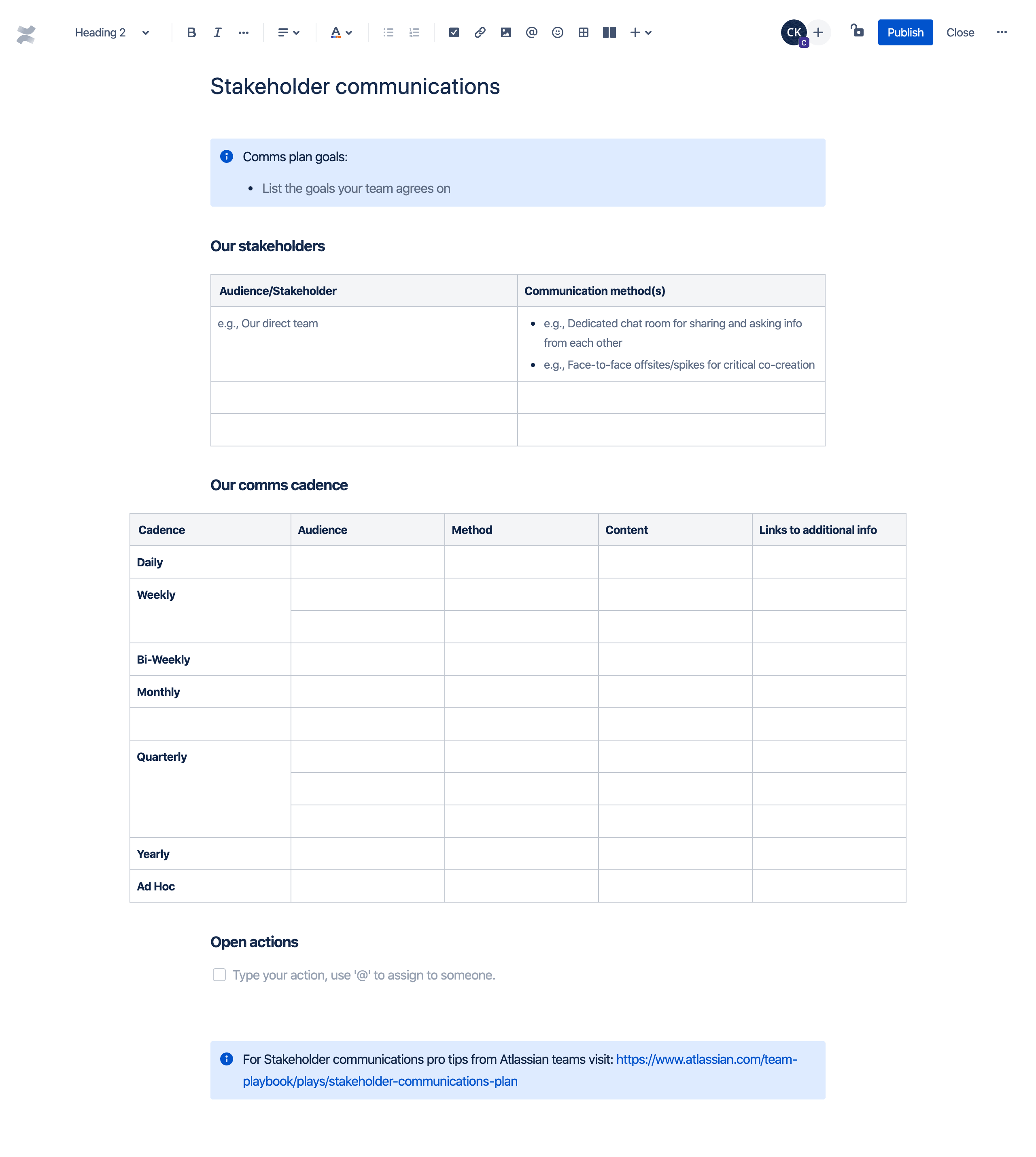 Stakeholder communications template