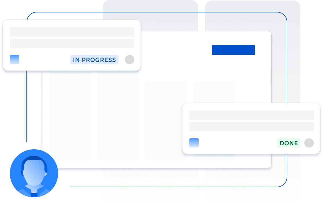 Cartes de tickets flottant au-dessus d'un tableau représentant Jira Software