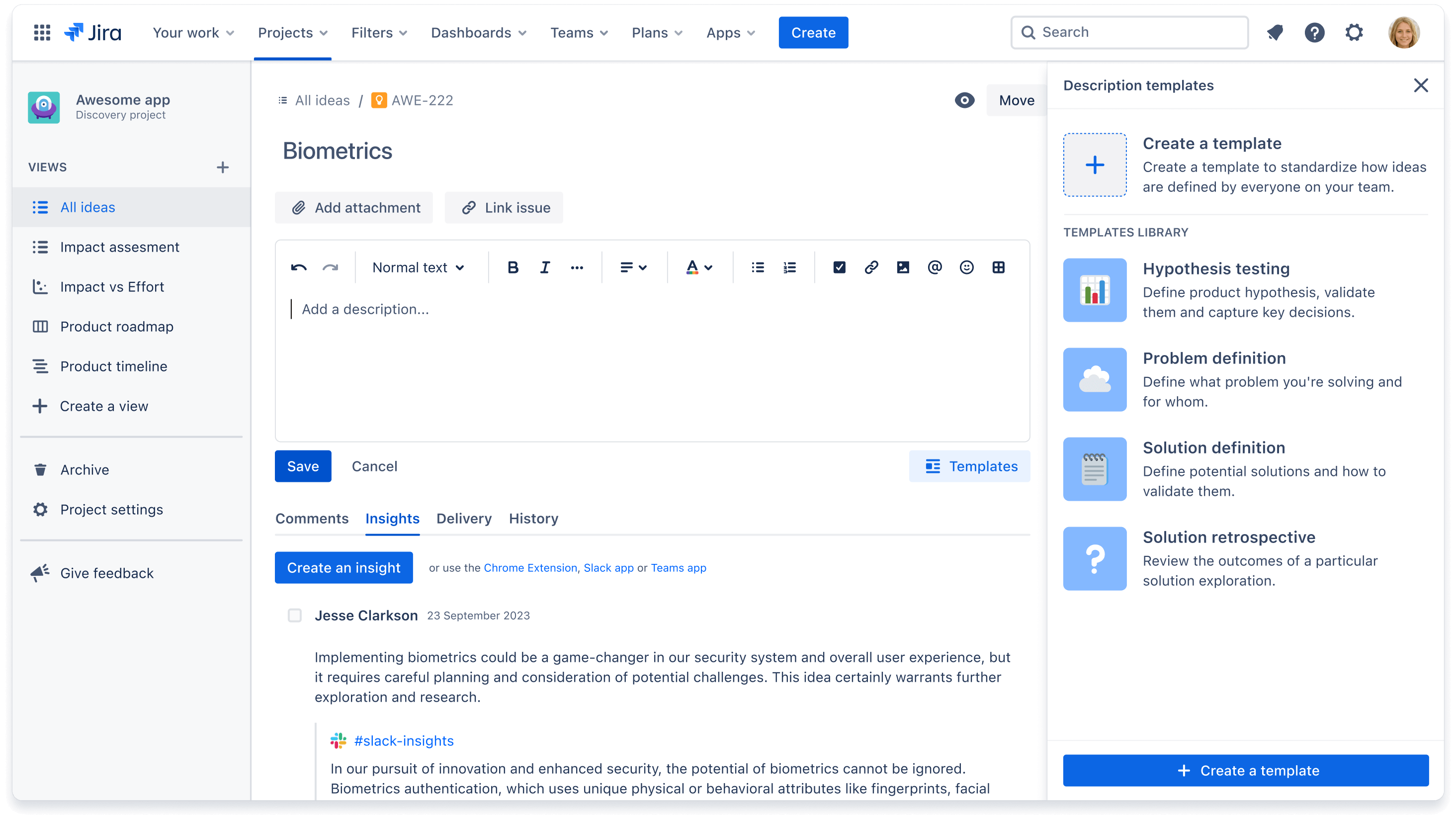 Modelli di idee per Jira Product Discovery