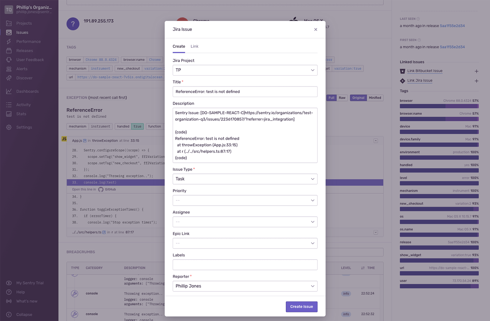 Issue aanmaken vanaf de pagina met issuedetails