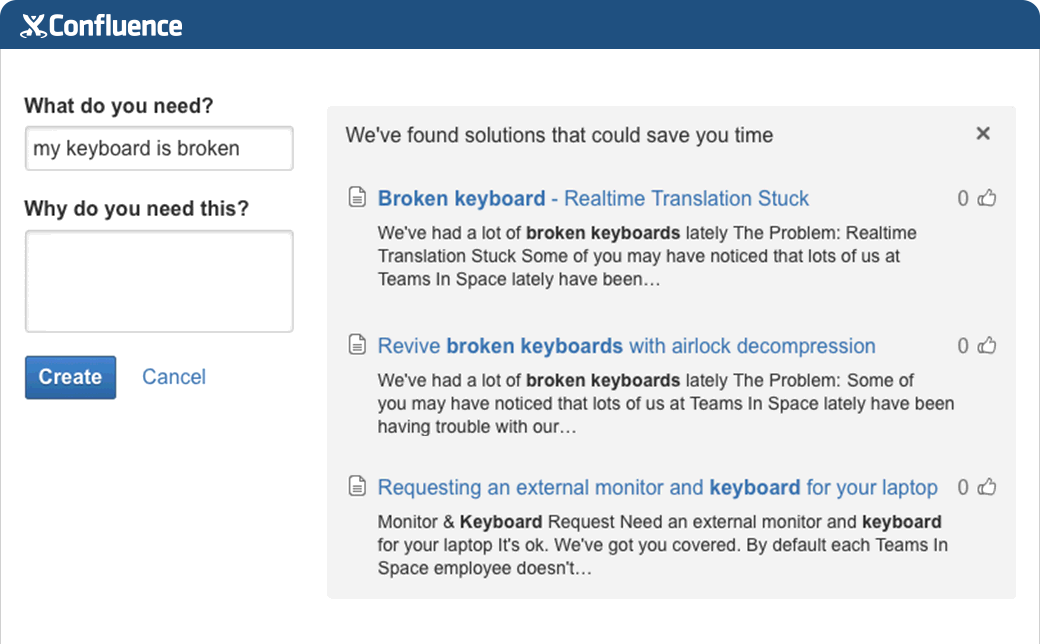 Confluence + JIRA Service Desk = instant self-service