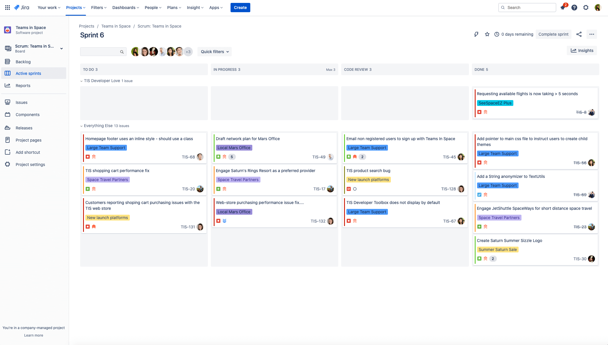 Visualização de sprints