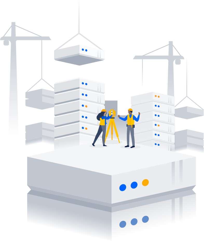 Personas construyendo un Data Center