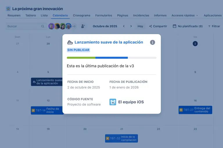 Módulo de fecha de publicación compartida en Jira