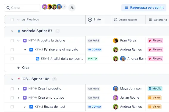 Visualizzazione elenco in Jira